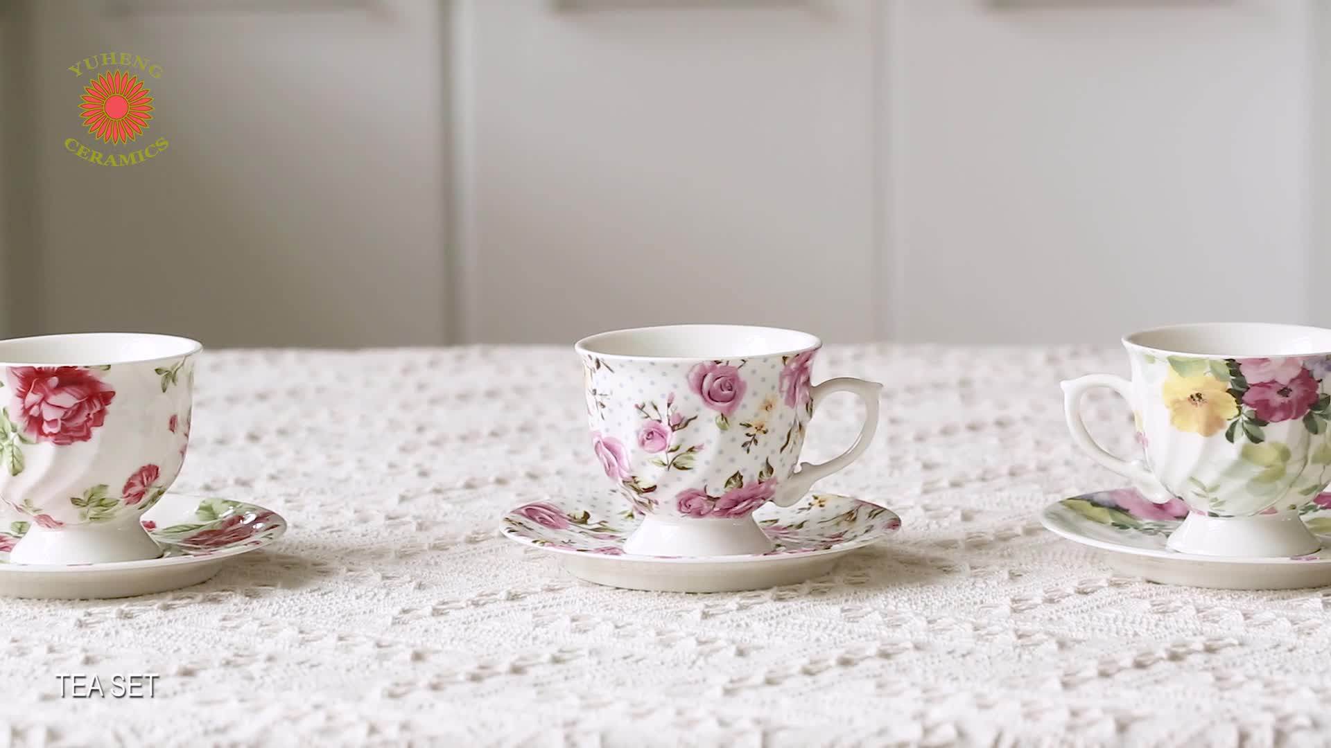 Graceful Miniature Wholesale 12pcs Floral Bone China Tea Cup Sets With