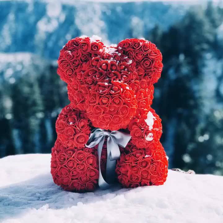 40cm Teddy Rose Bear Custom Valentine's Day Anniversary Gift Pe