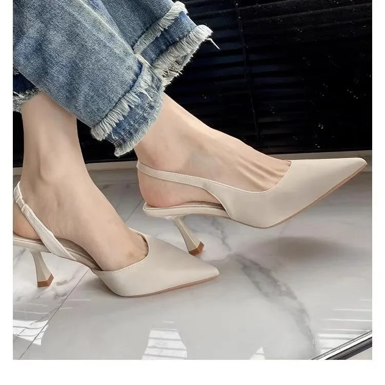 Ladies' High Heels 2024 New Style Pointed Toe Slim Heel Single Shoes Unique Design Sense and Elegance Cap Toe Sandals Summer Women's Shoes