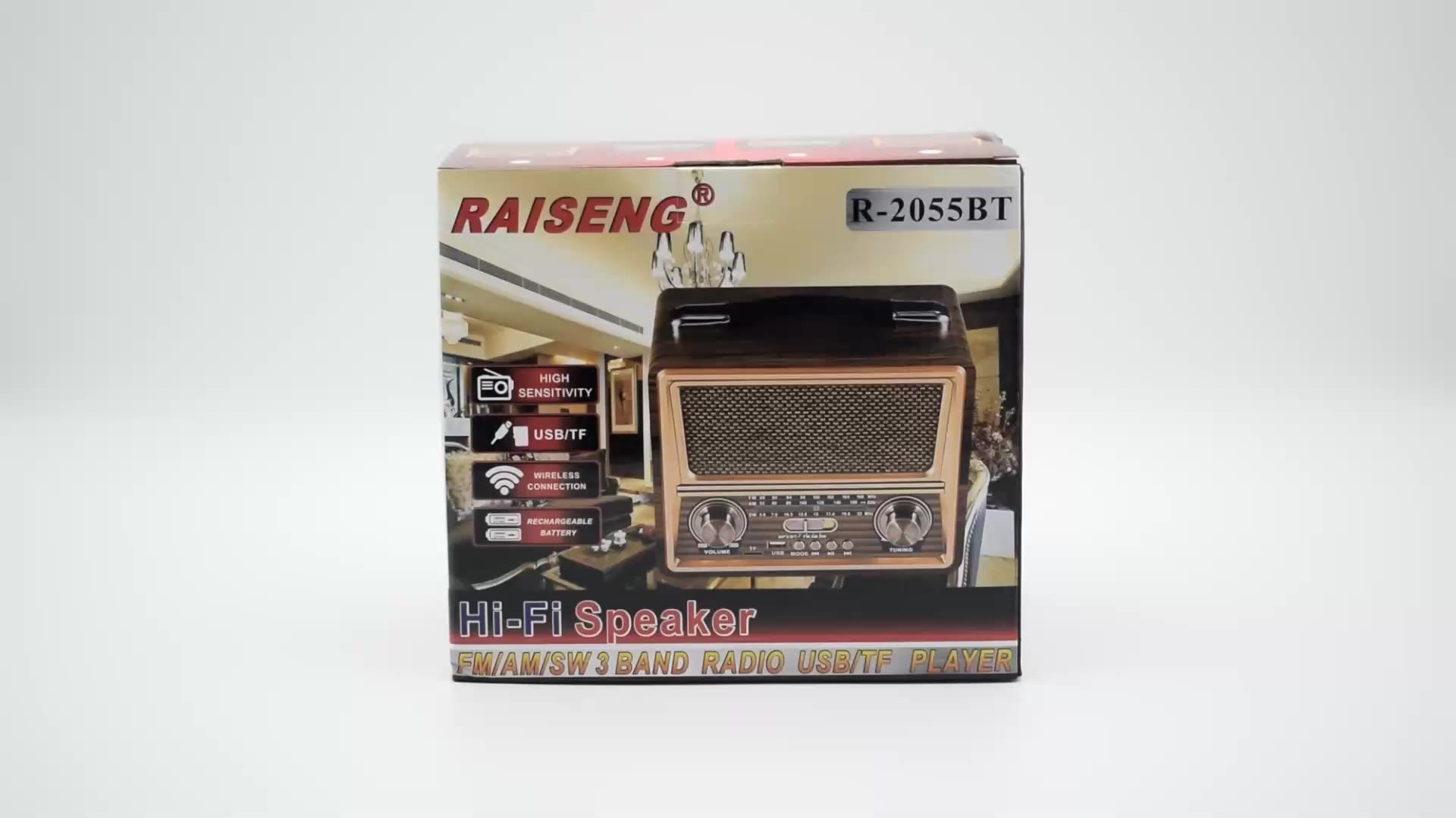 Radio AM FM SW portable radio old classic speaker TF card USB Wireless  Bluetooth speaker radio player retro radio R-2055bt