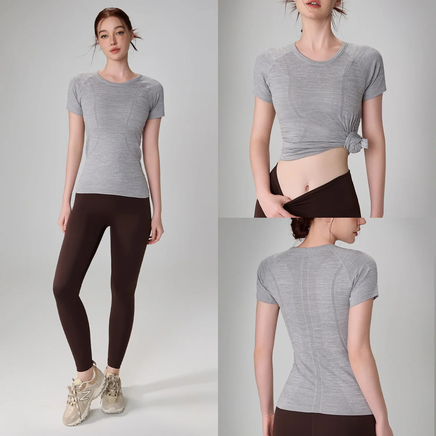 Quick-Drying Sports Short-Sleeved Women's Running Outdoor Breathable Fitness Tops Spring & Fall Seamless Elastic Yoga T-Shirts Slim Fit