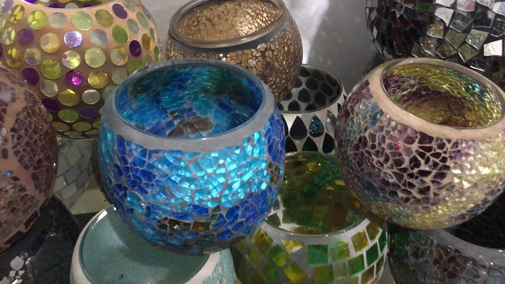 Iridescent Colored Large Garden Ornament Glass Crackle Mosaic Ball