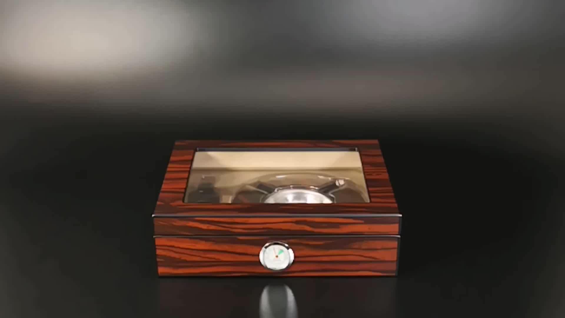 Glass Top Cigar Humidor Wooden Desktop Cigar Box With Humidifier