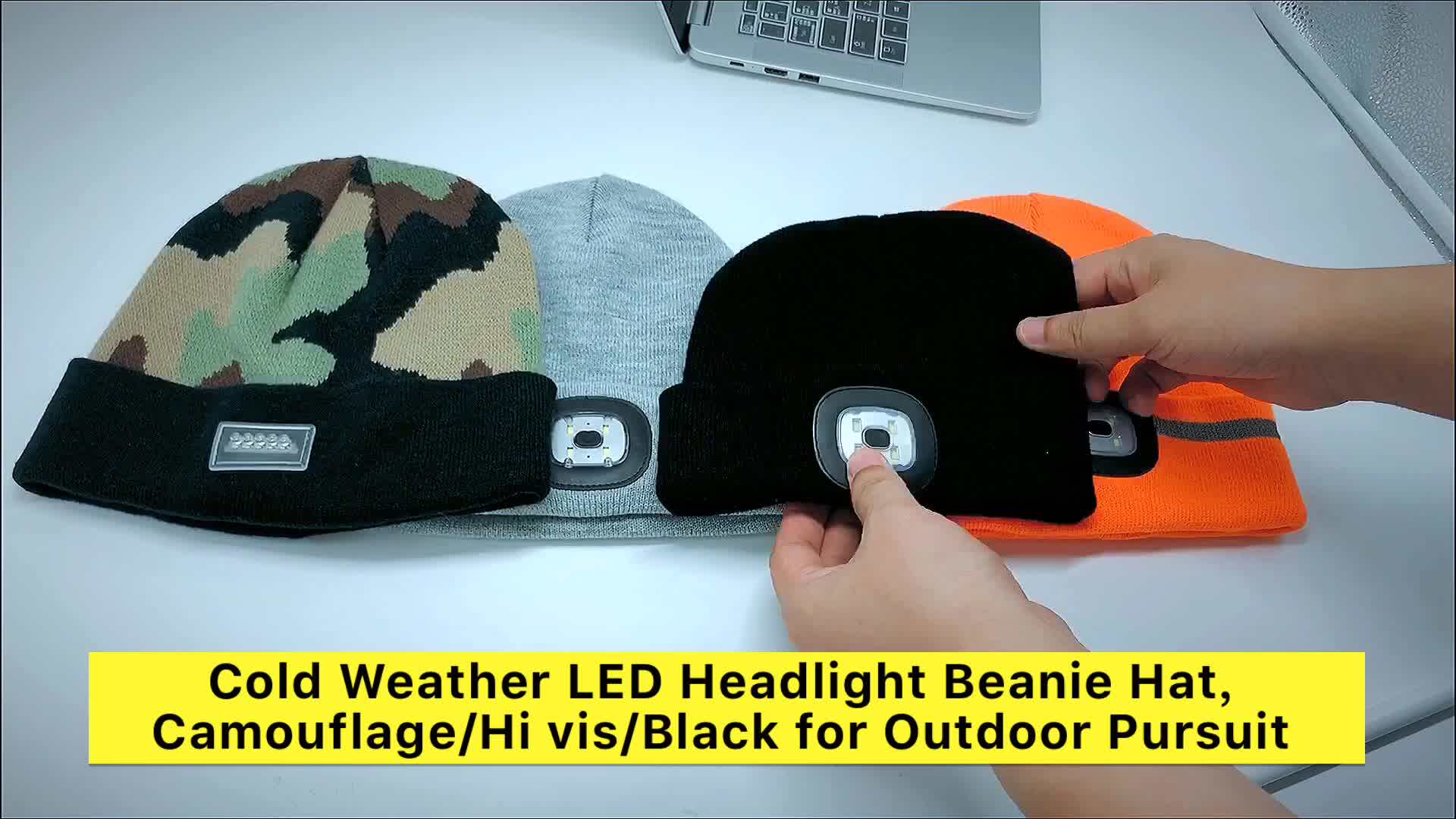 Winter Thermal Night Scout Usb Rechargeable Led Light Torch Knitted Beanie Hat For Fishing,Work 