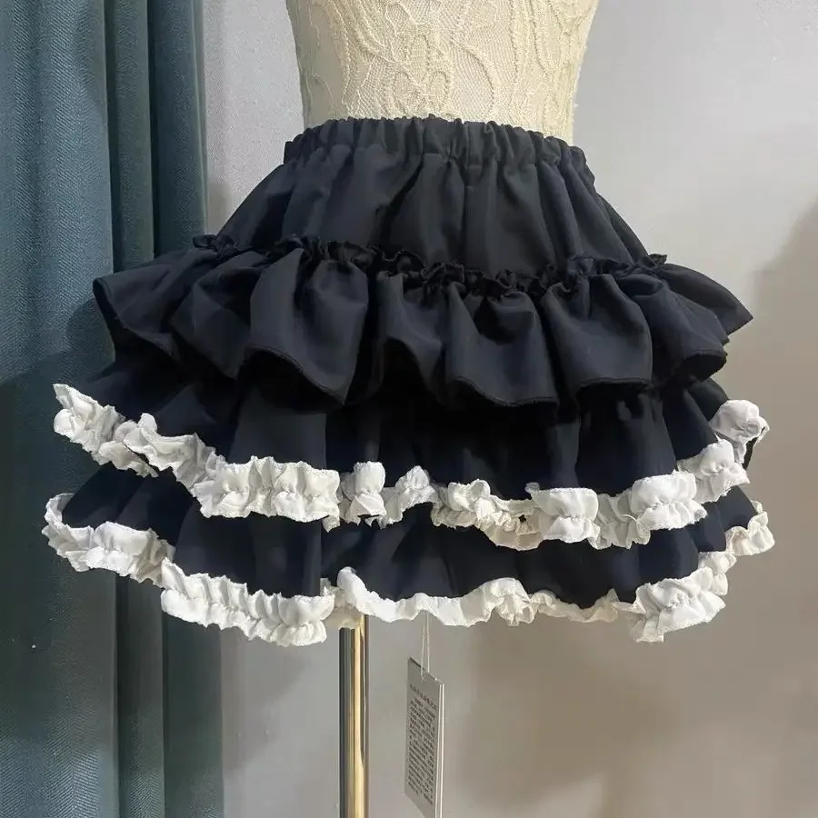 New lace black half skirt punk style women's summer petite subculture ballon cake short skirt