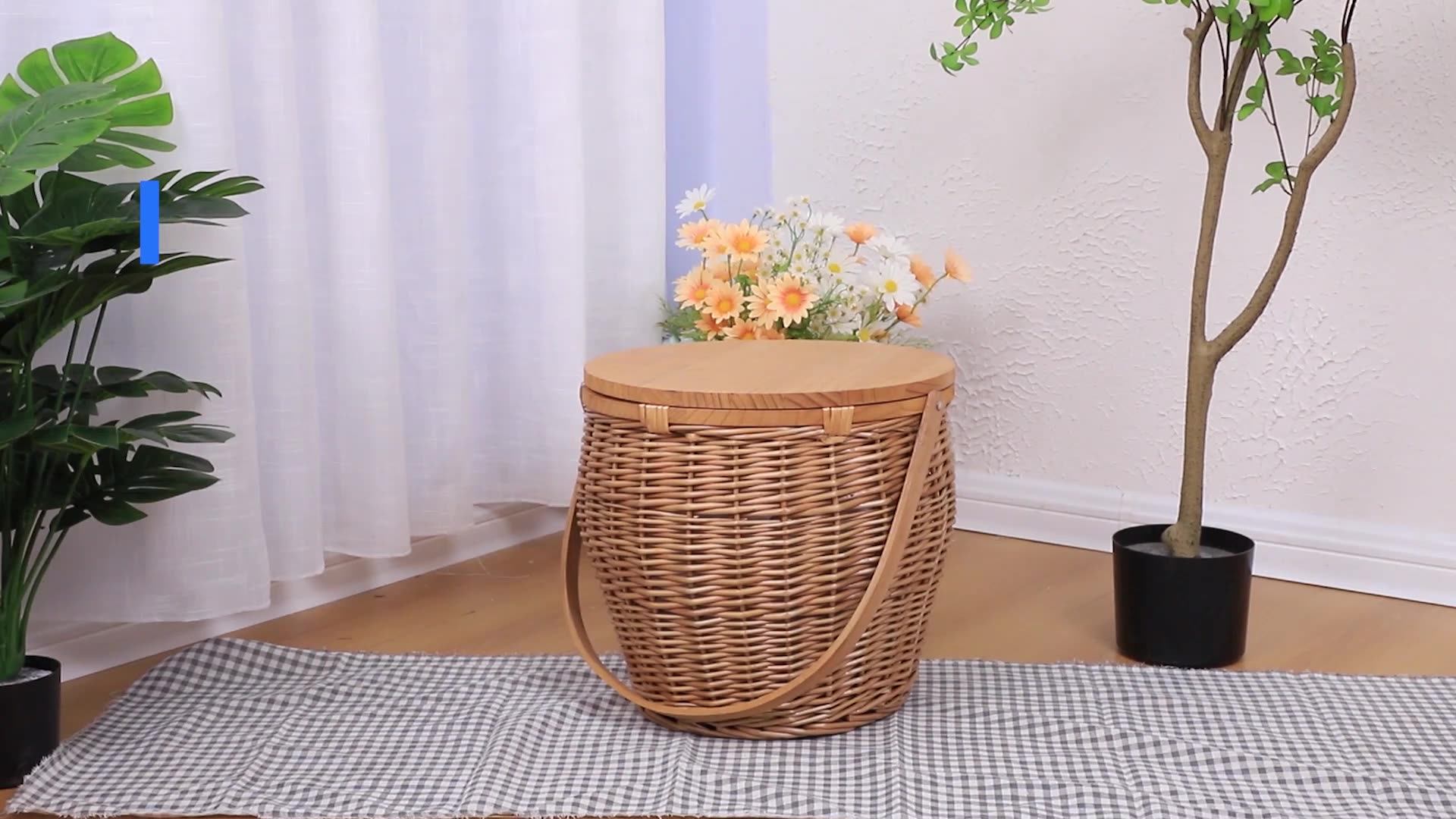 Luxury Round Wicker Cooler Bag Storage Pinic Basket Picnic Picnic