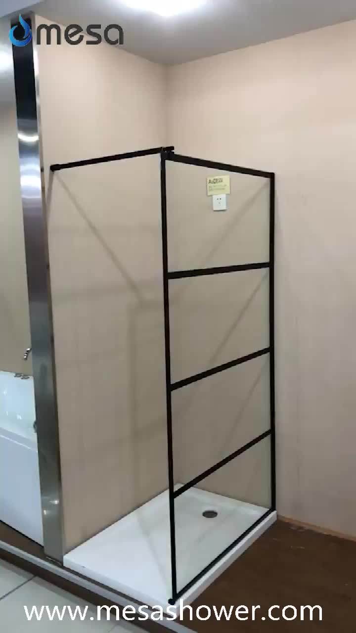 Wet Room Bathroom Frameless Black Tempered Glass Shower Screens Walk In