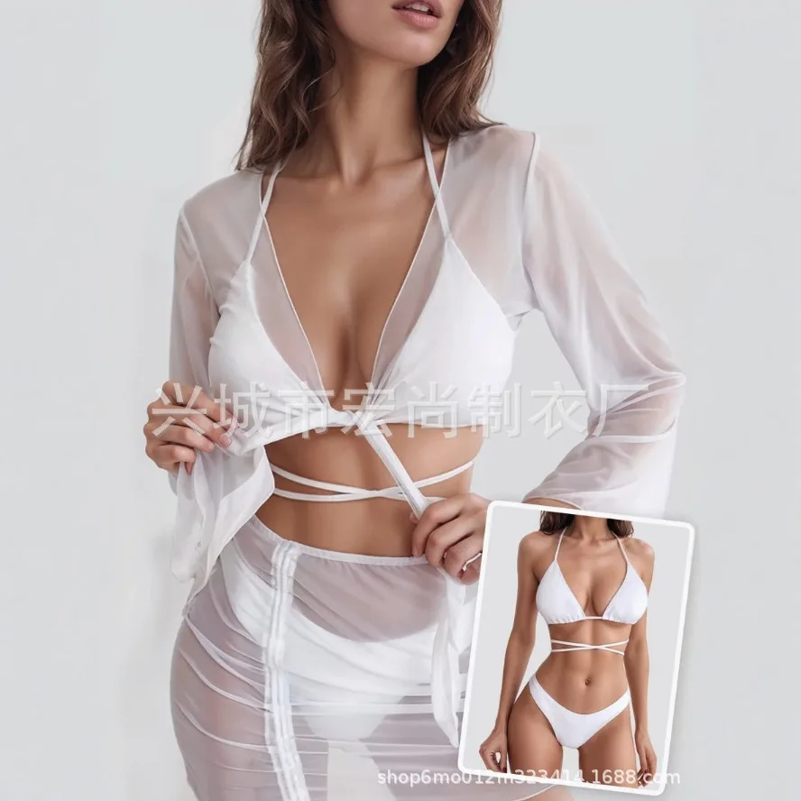 2025 New Swimsuit 4-Piece Set Купальник Russian See-Through Mesh Bikini Set