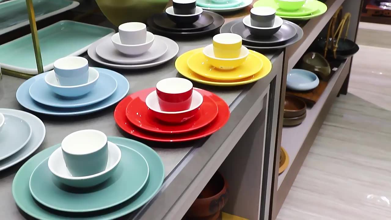 Luxury Green Food Plate Set Salad Soup Bowl Plate Set Ceramic Dinner