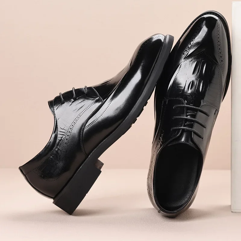 New men's leather shoes formal business wedding shoes top layer cowhide Korean fashion men's shoes gentleman leather shoes