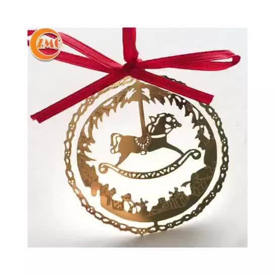 Wholesale Brass Etching Customized Elegant Christmas Tree Ornament