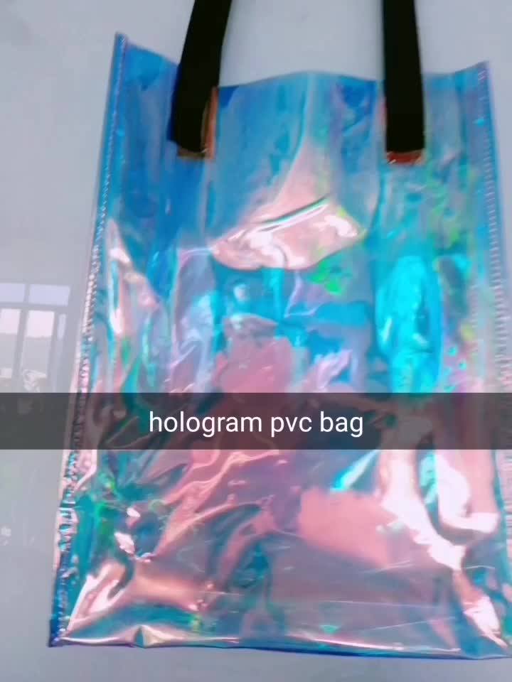 Superior Quality Holographic Iridescent Pvc Tote Bag With Long Handles