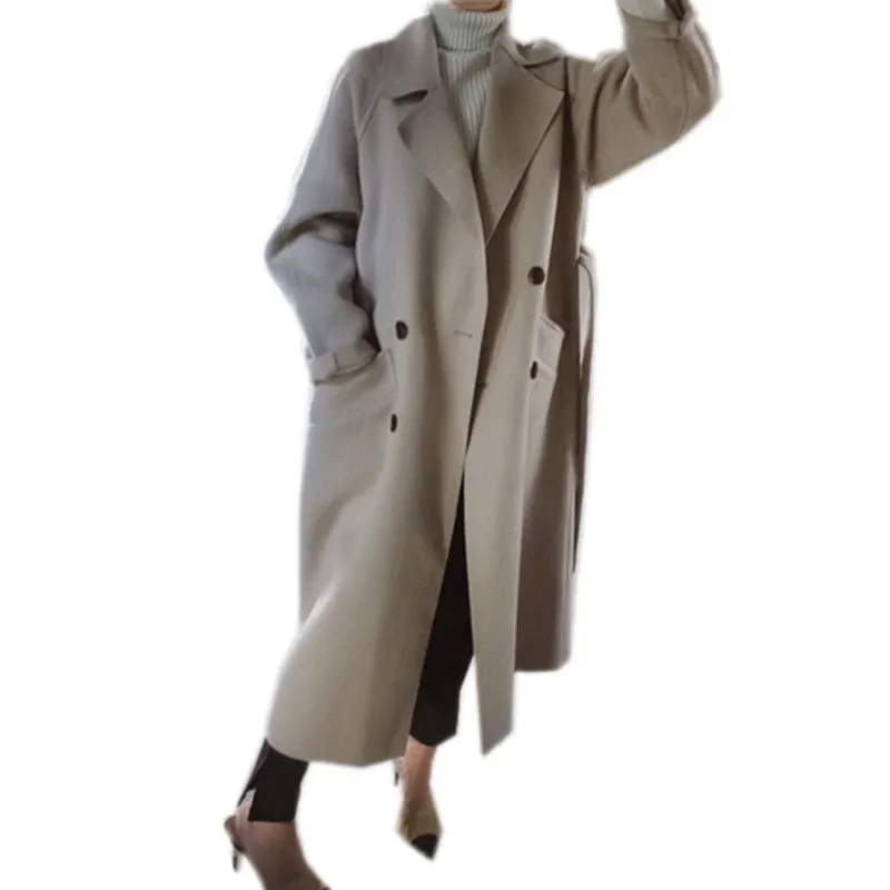 Elite demi-season woolen coat, long double-sided cashmere, Korean style, mid-length