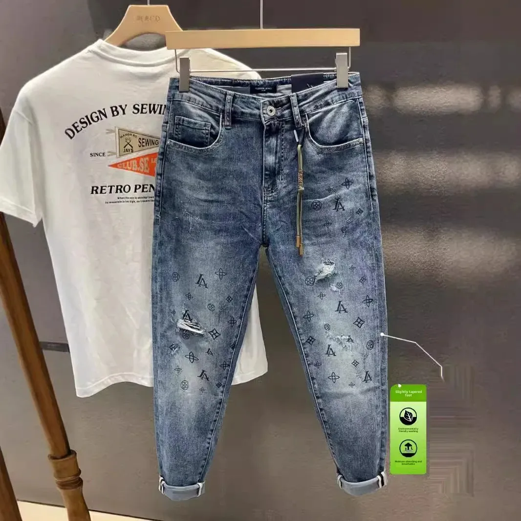 Весенне-летние тонкие денимовые брюки, slim fit