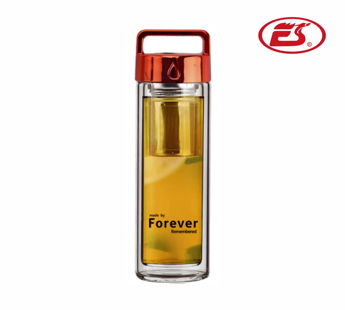 High Quality Double Wall Glass Water Bottle With Bamboo Lid Fruit