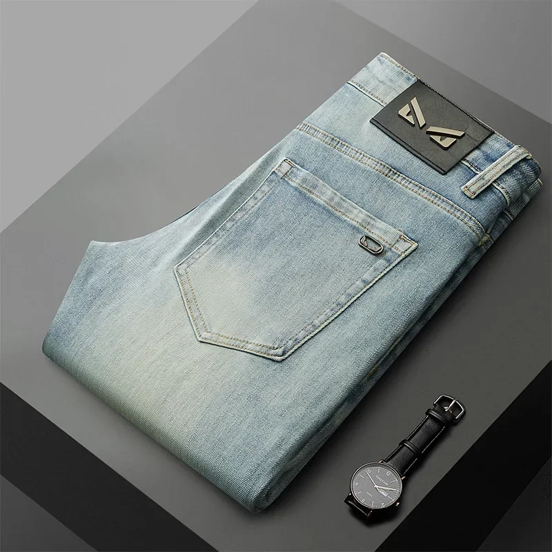 Spring and Summer 2025 Jeans Men's Fashionable Brand High-end Stretch Slim-fit Fashionable Youth Thin Men's All-match Trousers