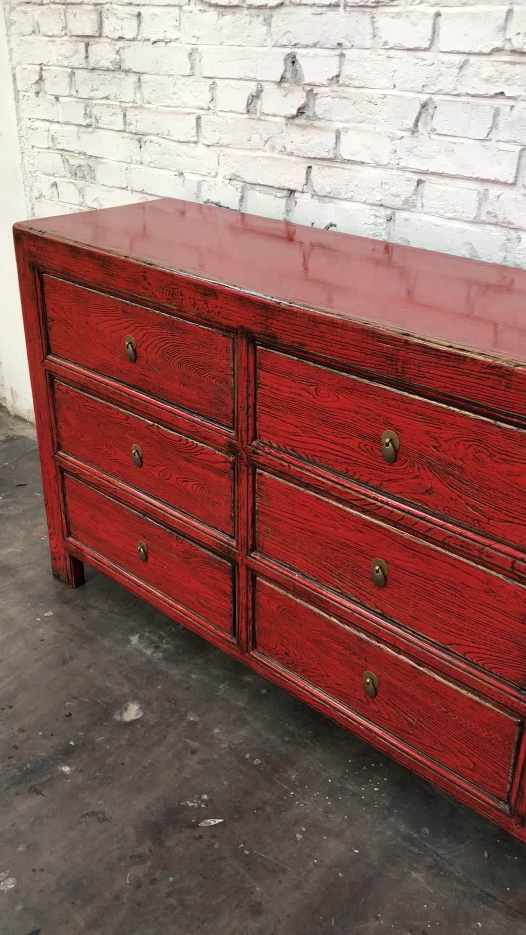 Chinese Antique Style Sideboard Distressed Finish Solid Recycle