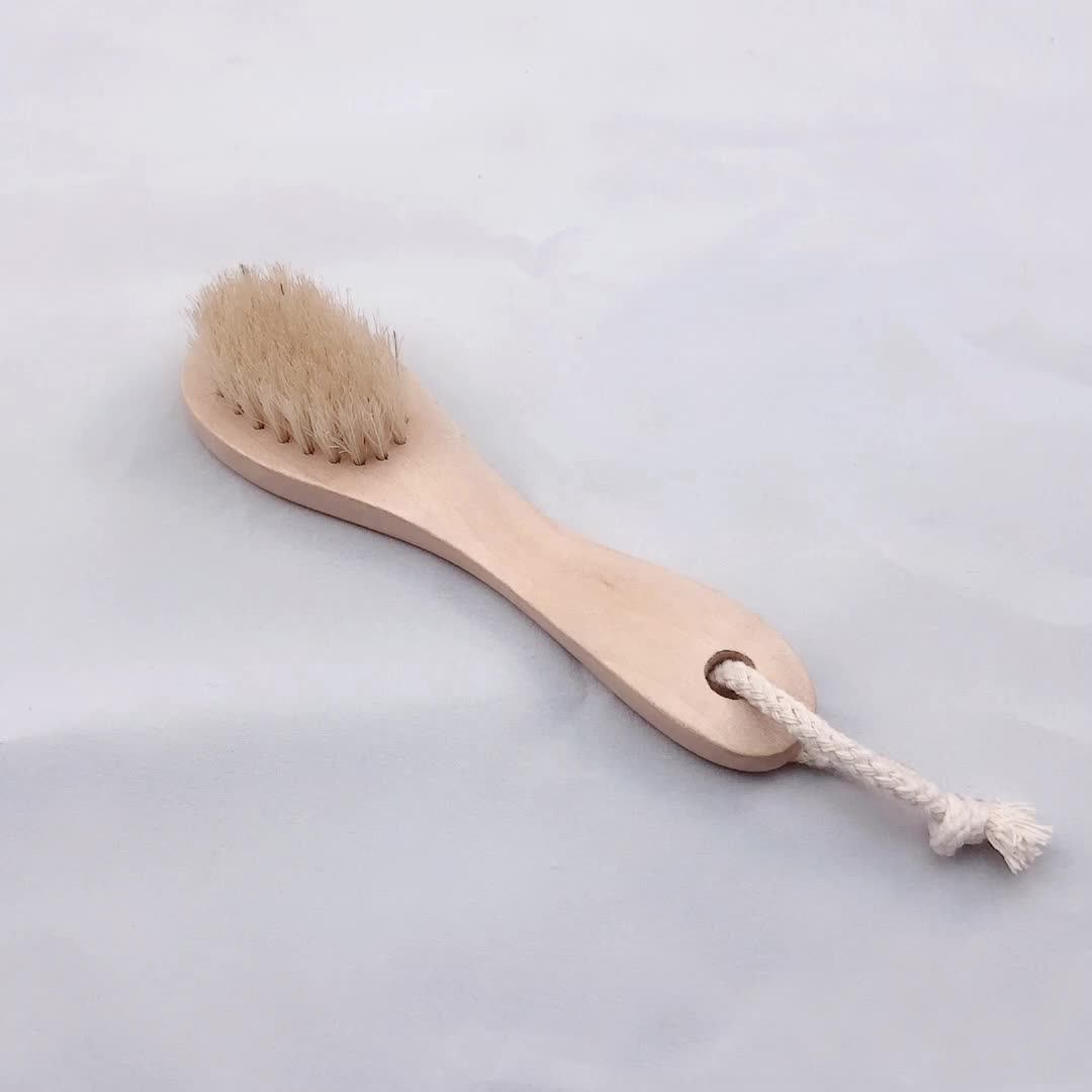 Natural Bristles Wooden Face Cleaning Brush Wood Handle Wash Clean