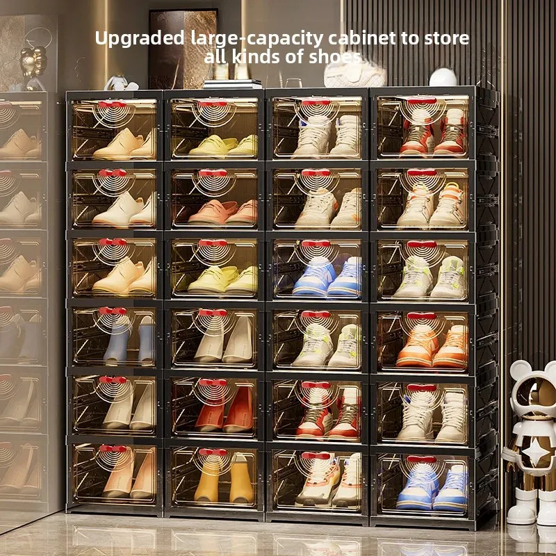 Light Luxury Multi-Layer Folding Shoe Cabinet Transparent Shoe Box Shoe Rack Display Cabinet Home Door Dust-Proof Shoe Storage Box