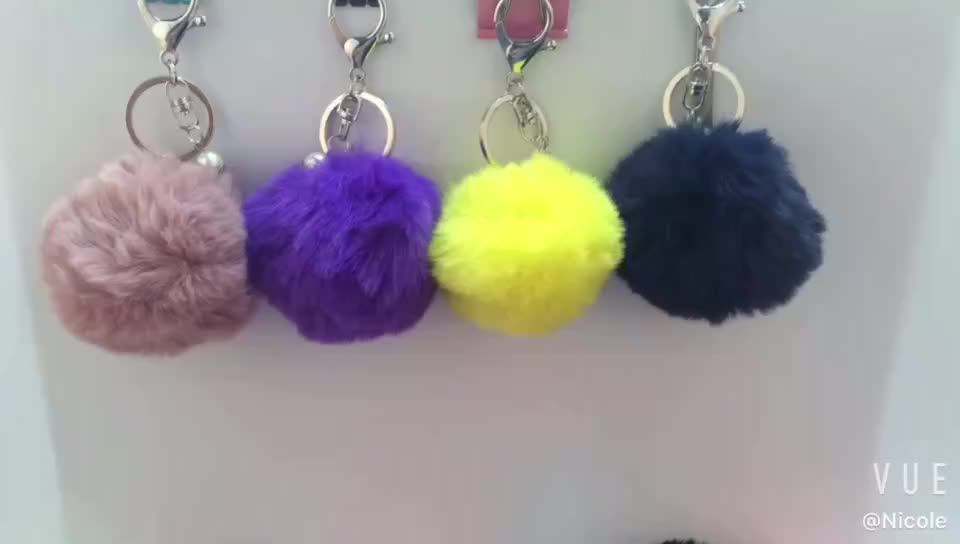 Bombom Keychain 27 Color Trinket With Pearl Bead Artificial Fur Ball