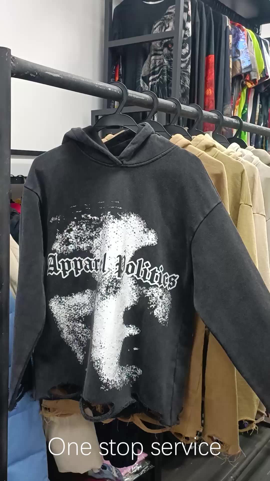 Streetwear Mens Puff Print Hoodie Cotton Oversized Acid Wash Distressed Hoodies Buy Distressed