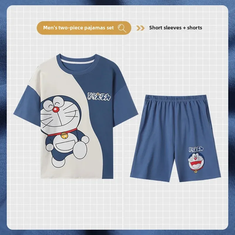 Pajamas Men's Summer Short-sleeved Cotton Cartoon Thin Big Boy Men's plus size Junior High School Students Teenagers New Home Clothes
