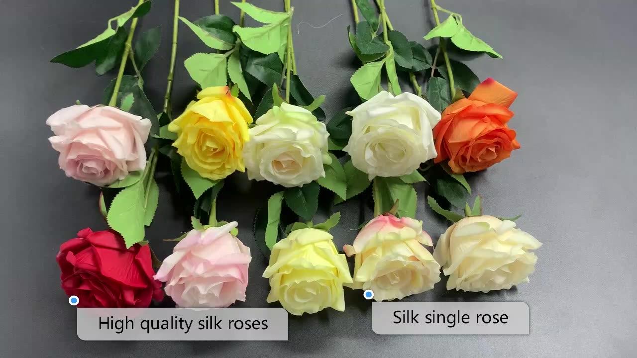 Wholesale Artificial Flower Rose Realistic Single Stem Silk Rose