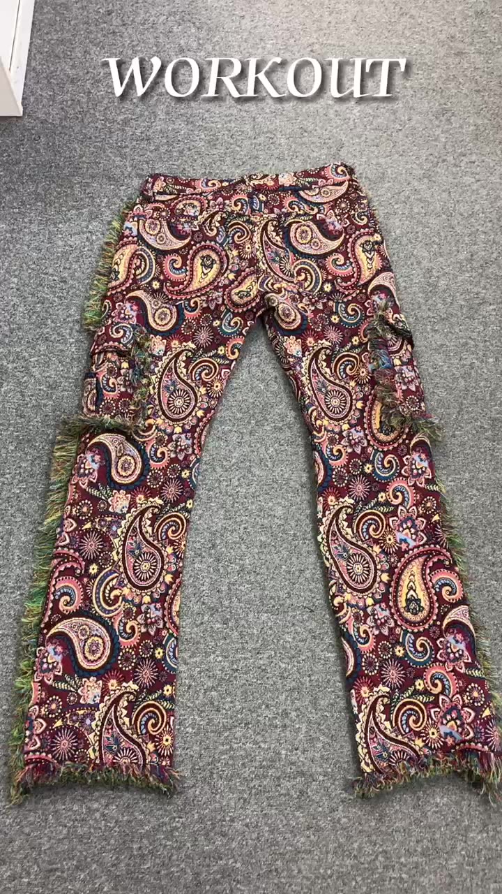 Custom Mens Fringe Woven Cargo Stacked Wearable Tapestry Blanket Pants
