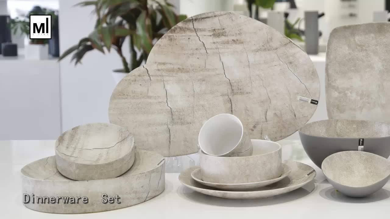 Cheap Price Rustic Style Square Shape Plates Sets Dinnerware Porcelain Marble Dinner Charger