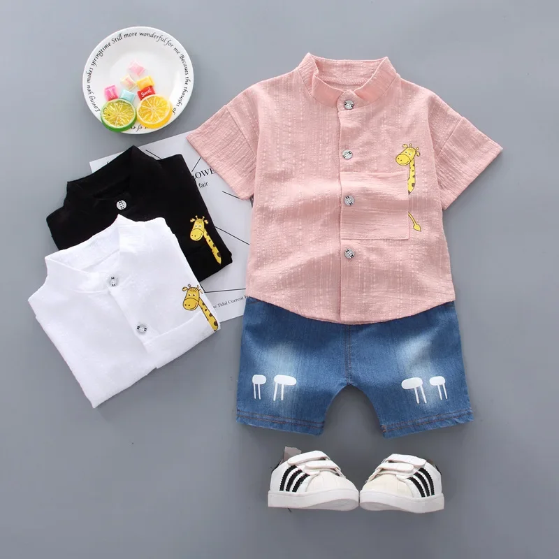 Summer cartoon shirt, denim skirt, set, Korean style