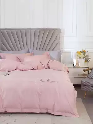 Summer new washed silk four-piece suit feather love embroidered solid color quilt cover silky naked sleeping cold bed cover European style