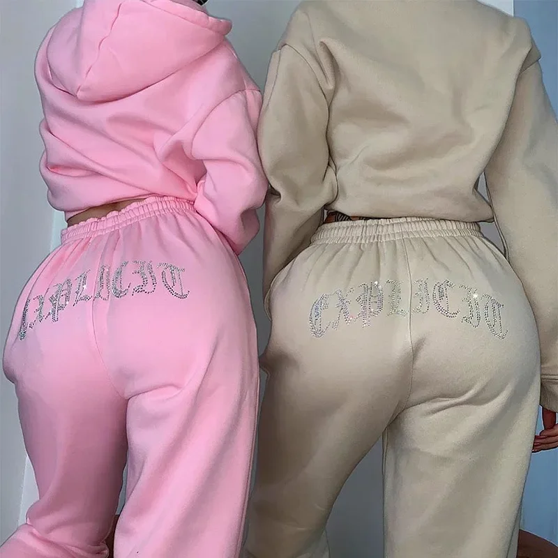 2024 Amazon Europe and the United States new fashion sports casual hooded hot stamping sweater suit two-piece set