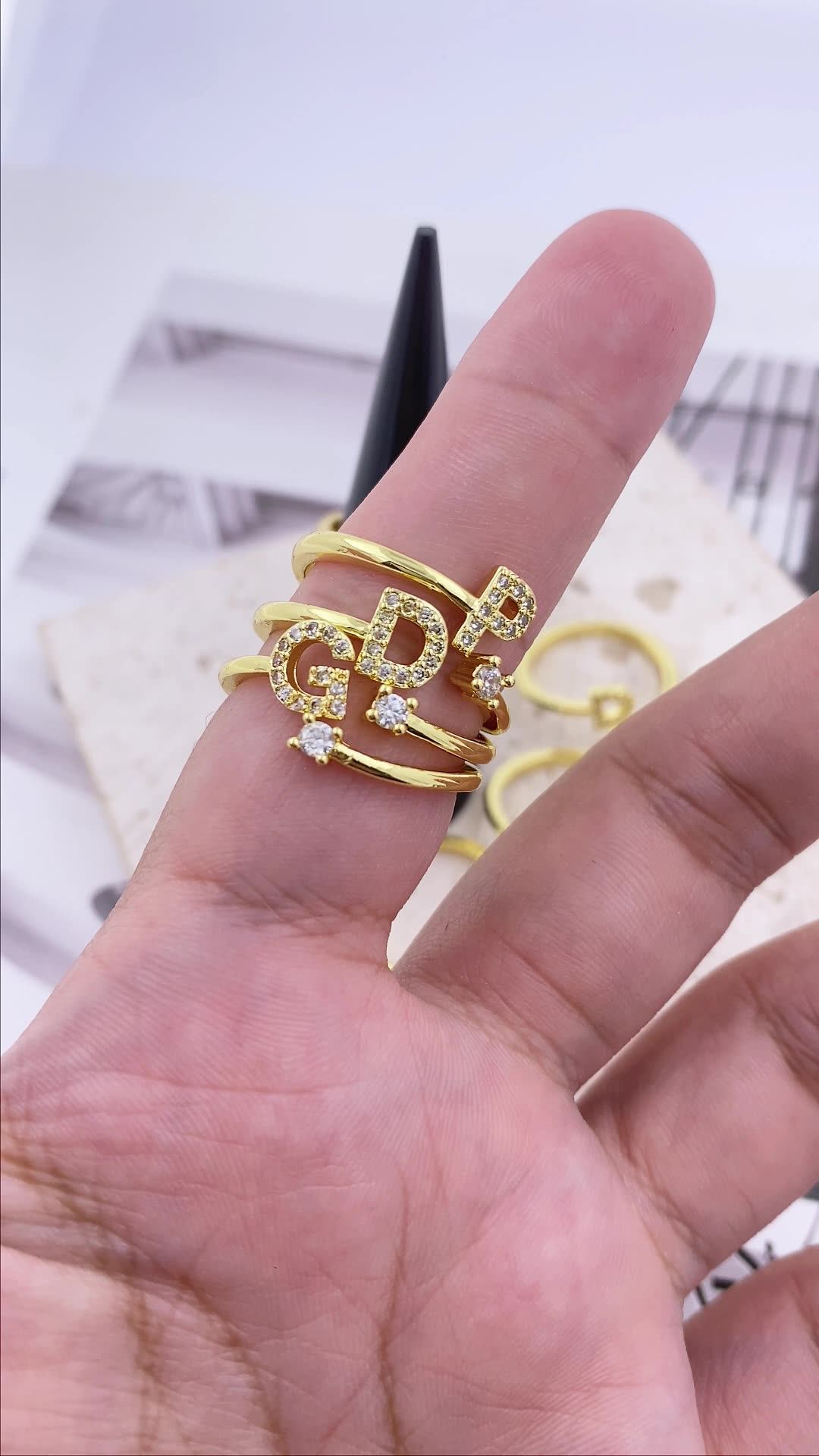New Adjustable Open Ladies Meaningful Gold Initial Rings Jewelry Gift  Chunky A-Z Letter Rings for Women