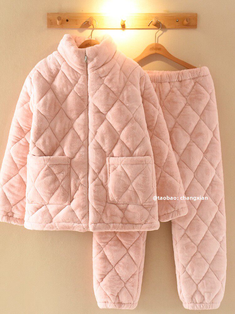 Women's Winter Pajamas 2026 New Style High-End Coral Velvet Winter Women's Fleece-Lined Thickened Three-Layer Quilted Home Wear