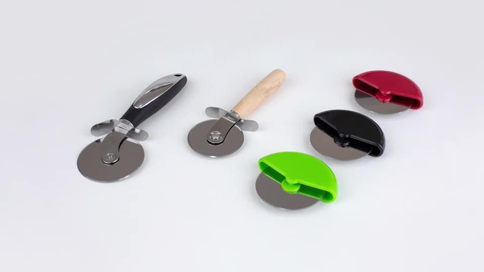 High Quality Pizza Cutter Stainless Steel Wheel With Wood Handle Pizza Baguette Cheese Slicer