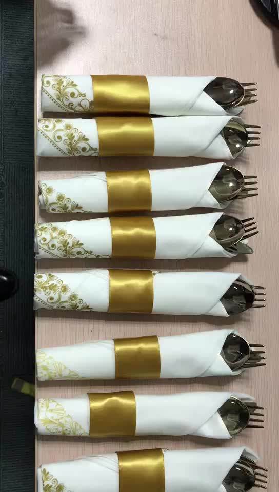 Gold Pre Rolled Napkin And Cutlery Set 25 Pack Disposable Silverware