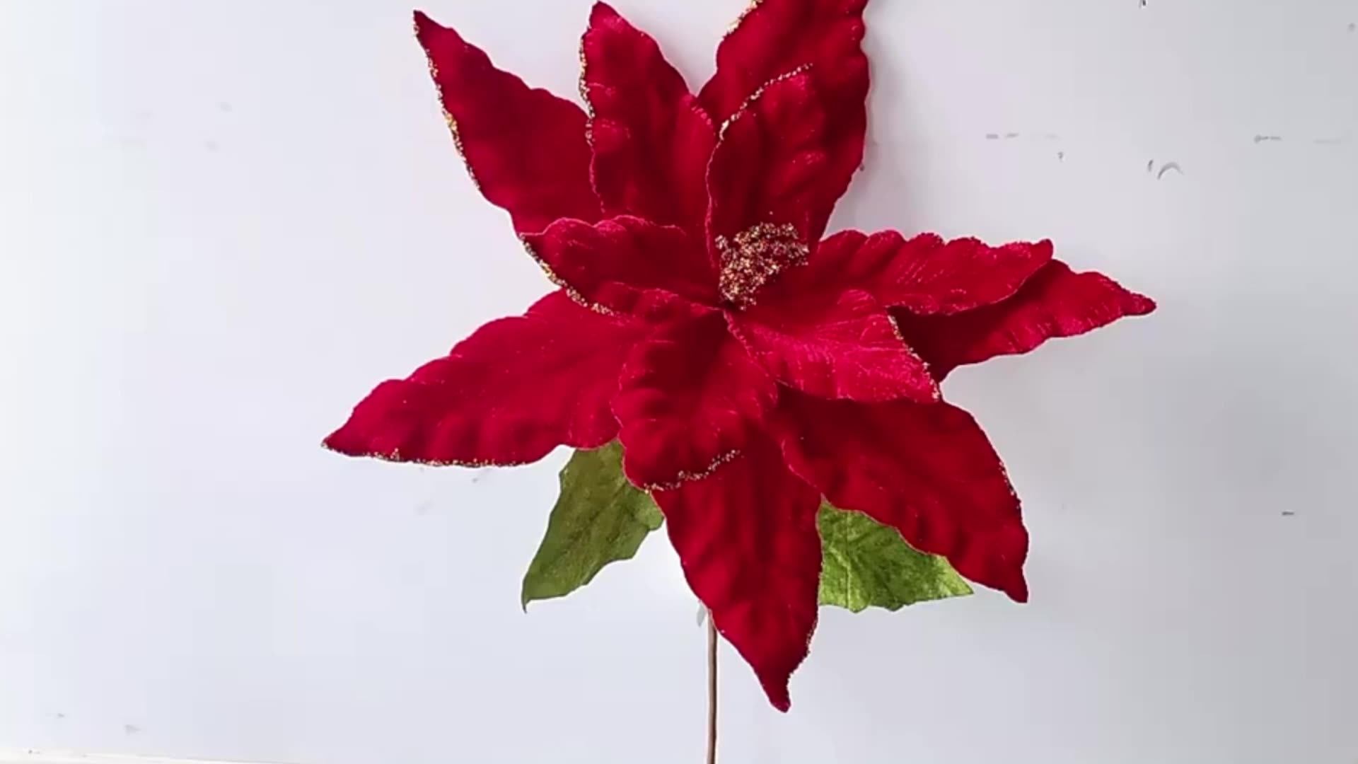 66cm Handmade High Grade Red Velvet Poinsettia Pick Christmas