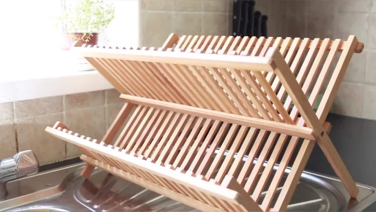 Houselin Collapsible Bamboo Folding Expandable Over In Sink Dish Rack 2
