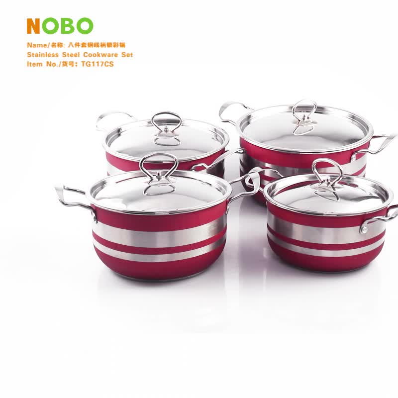 8 Pcs Spray Color Stainless Steel Cookware Sets With Induction Base