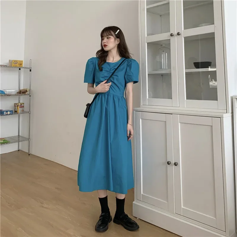 Summer thin Korean version puff sleeves with hollow bow on the back of the new loose and slim dress trendy
