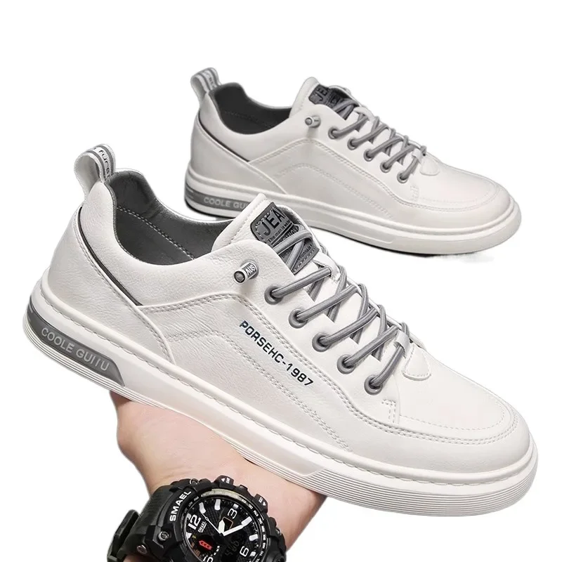 Brand Summer Men's Shoes 2024 New All-match Men's Casual Leather Shoes Breathable Sports Sneakers Work White Shoes