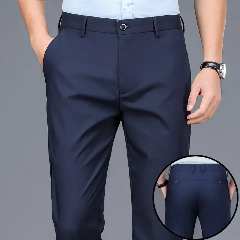 Men's Casual Pants Business Dress Pants Men's 2025 Thin Straight Loose Pants Middle-aged Men's Pants Ice Silk Pants