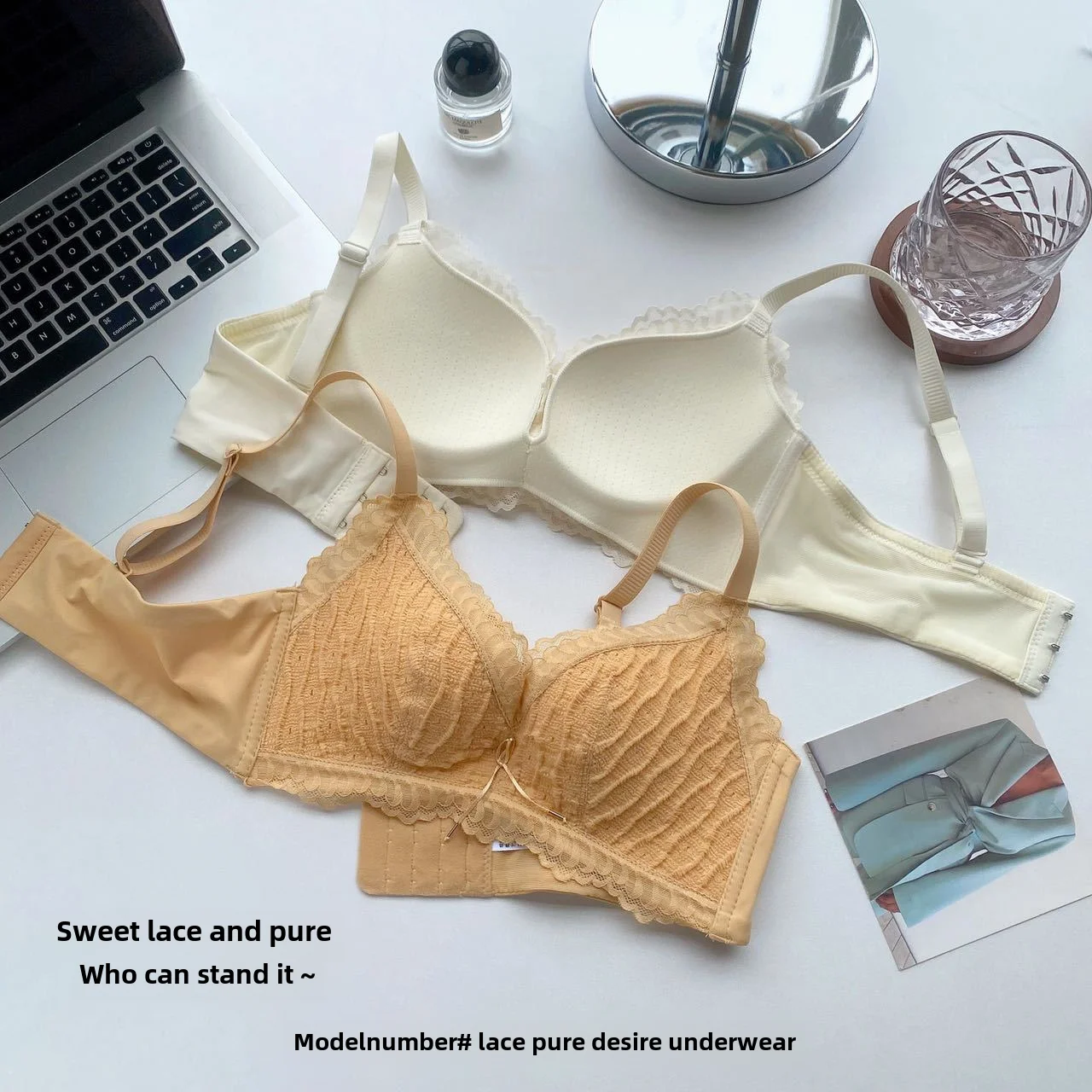 Sexy pure lace summer underwear women's small chest push up wireless adjustable side breast contracting anti-sagging bra