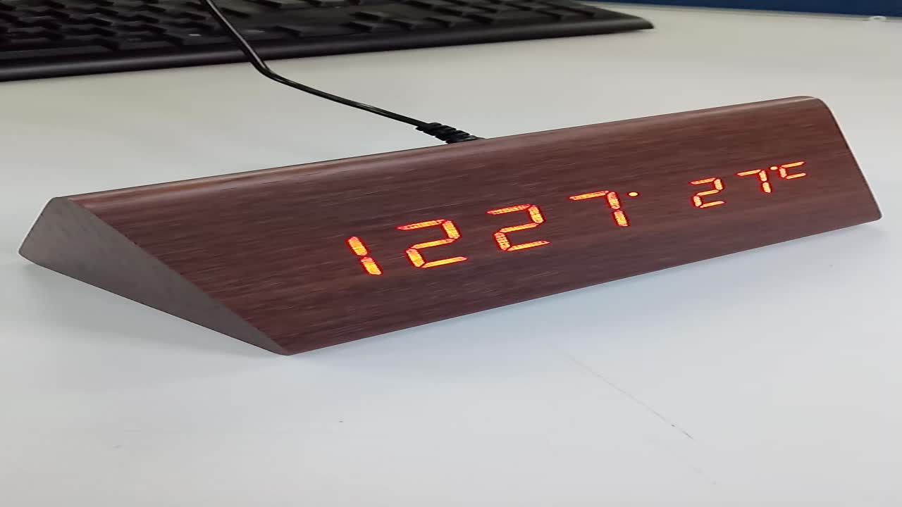 Triangle Wooden Led Alarm Clock Table With Custom Logo Buy Led Alarm