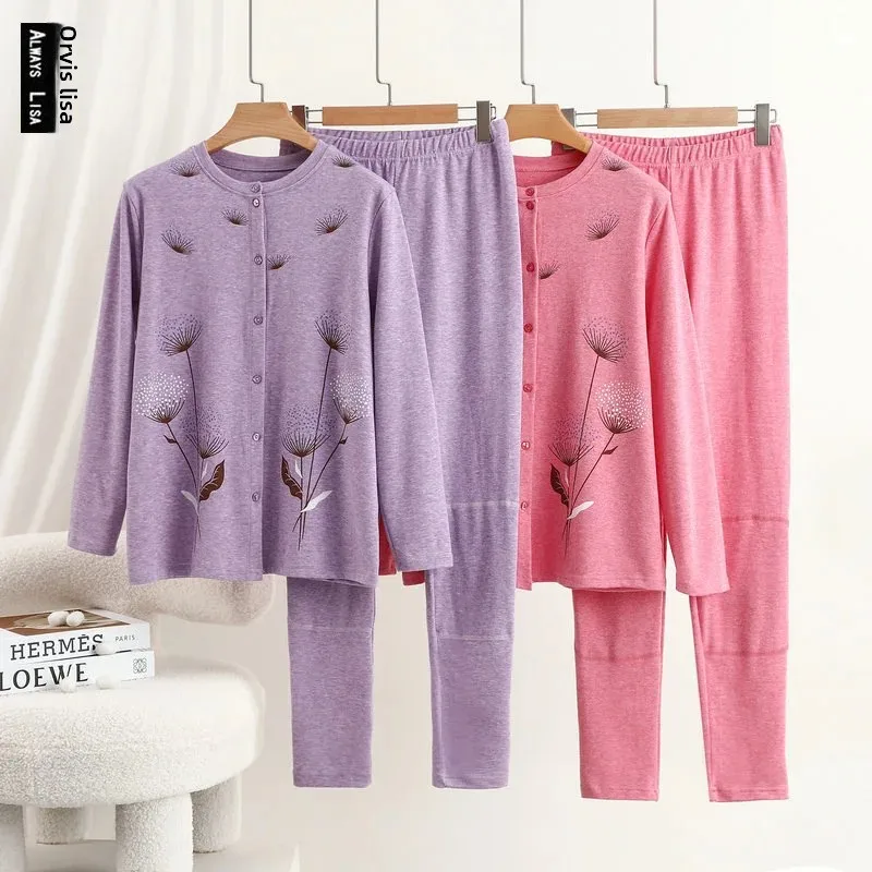 Loose Thickened Outer Wearing plus size Trousers Two-piece Set Women's Autumn and Winter Cotton Wool Warm Cardigan Thickened Long-sleeved Home Clothes