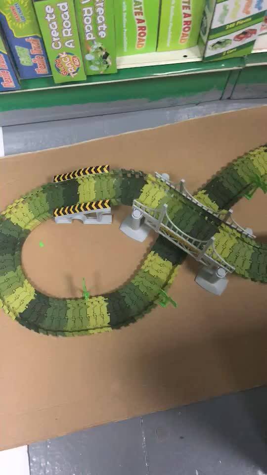 144 Pcs Twisted Race Track With Electric Toy Car Plastic Dinosaur Toys