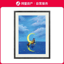 Sister Xiaokui - Listen to the piano under the moon modern simple living room study bedroom childrens room healing decorative painting with frame