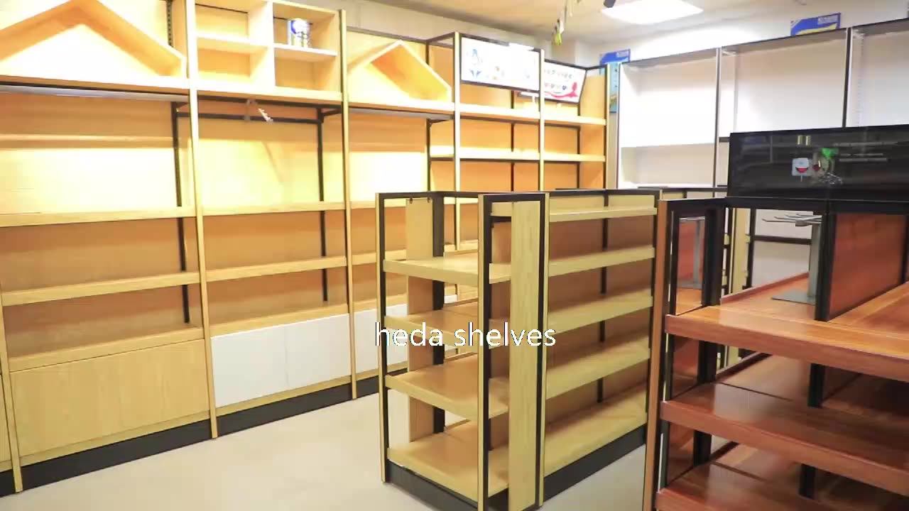 Popular Wooden And Metal Daiso Display Stand Miniso Display Rack Store