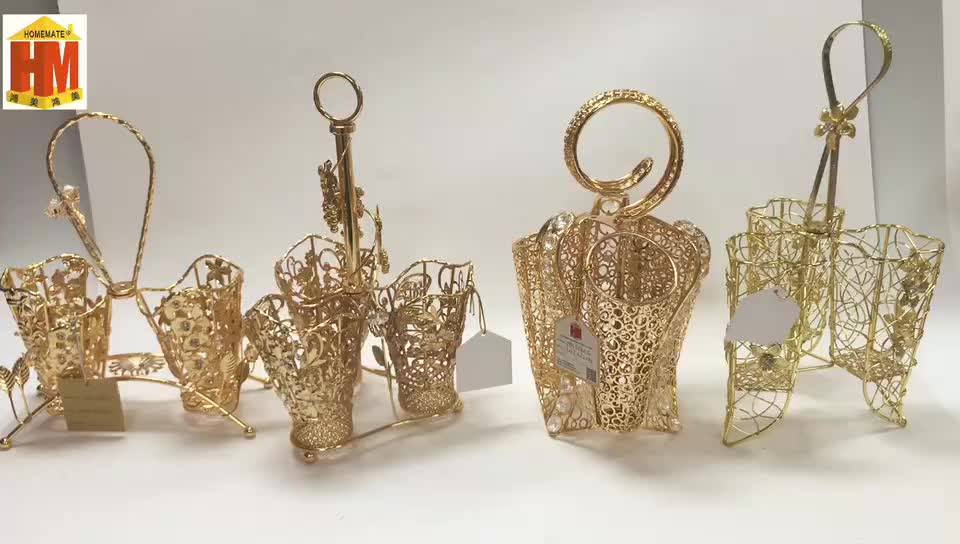 Arabic Luxury Metal Wire Spoon Fork Storage Rack Holder With Handle