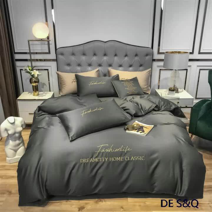 Luxury Silk Bedding Embroidered Hotel Home Choice Duvet Cover Bed